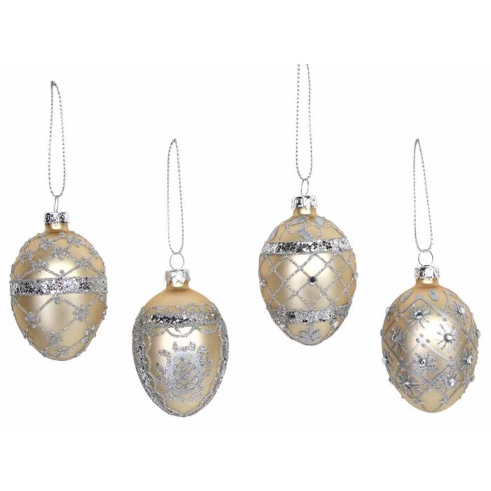 Gisela Graham Glitter Mini Glass Egg 7cm - Gold/Silver-2